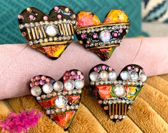 Crazy Cool Heart Rings Flashy Sparkly Amazing Copper Red Black Heart Valentine Heart Gift Heart Ring Fun Ring Statement Ring