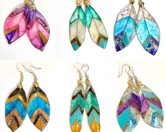 Feather Earrings Lightweight Earrings Leaf Earrings Fairy Wing Blue Earrings Pink Earrings Fairy Wing Earrings Resin Earrings