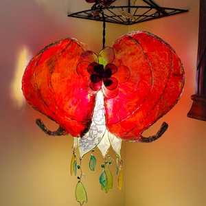 Hearts Afire Bleeding Heart Light Hanging Heart Flower Lamp Handmade Artisan One of a Kind Exclusive Pixie Stix Lamp