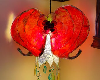 Hearts Afire Bleeding Heart Light Hanging Heart Flower Lamp Handmade Artisan One of a Kind Exclusive Pixie Stix Lamp
