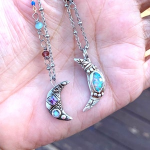 Silver Moon Necklace Beaded Necklace Crescent Moon Necklace Dainty Necklace Layering Necklace