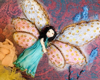 Fairy Pillow Sleep Pillow Lavender Pillow Embroidered Garden Pillow  Turquoise Dress Fairy