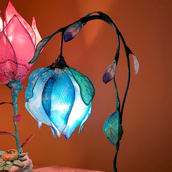 Bluebell Flower Lamp Fairy Flower Light Fairy Room Lamp Silk Flower Light Enchating Lamp Tabletop Lamp Unique Hamdmade Lamp Gypsy Boho Decor