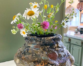 Heavy Rustic Cement Pot Decorative Concrete Sculpture