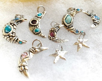 Moon Pendant Tiny Star Small Moon Charm Pendant Only Tiny Moons Fine Silver Moon