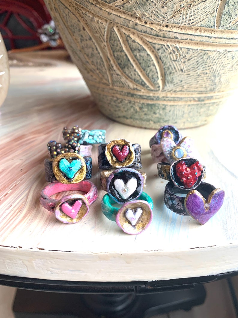 Fun Rings Heart Rings Valentines Day Gift Party Favor Cute Rings Clay Ring Delicate Ring image 3