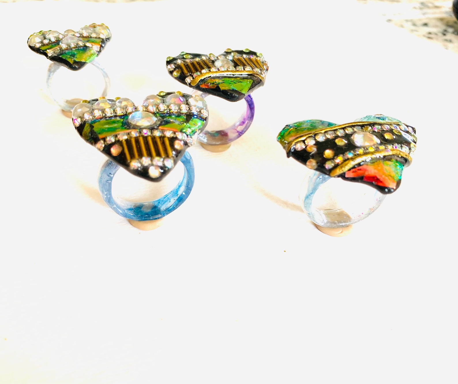 Crazy Cool Heart Rings Flashy Sparkly Amazing Copper Red Black Heart ...