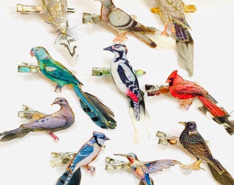 Pinza para el cabello con forma de pájaro: Cardenal, Arrendajo Azul, Búho, Estornino, Pájaro Carpintero