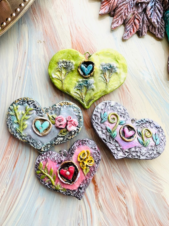 Cottage Rustic Heart Ornament Valentines Day Heart Statement Pendant
