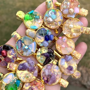 Sparkly Gemstone Hair Clip Gold Tone Hair Clip Fun Hair Accessory Quartz Hair Clip Opal Hair Clip Gemstone Chips Hair Jewels
