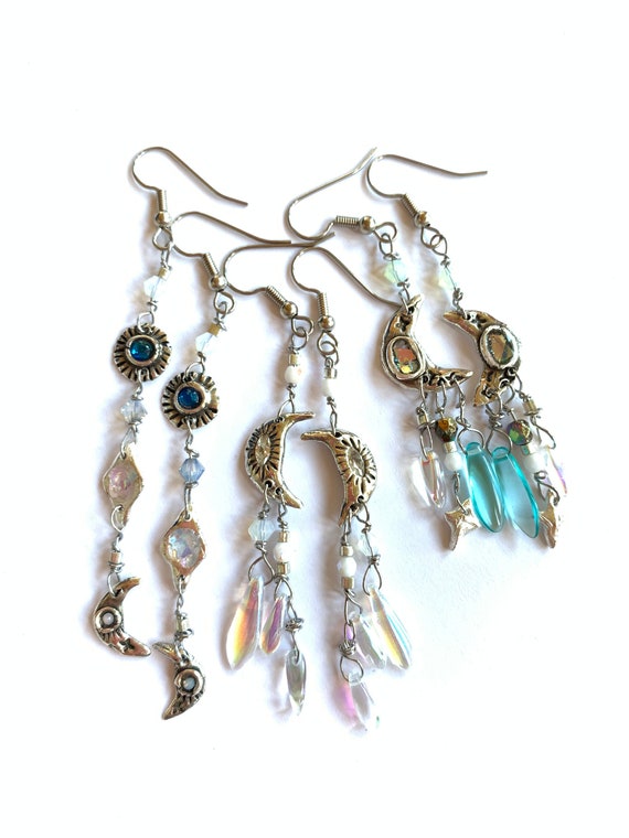 Moon Earrings Dangle Earrings Silver Earrings Celestial Earrings