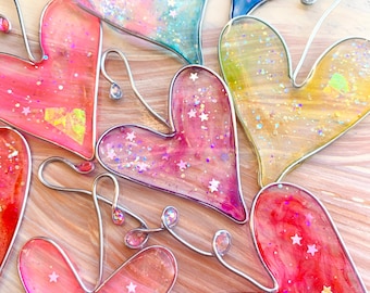 Handmade Resin Heart Hook: Colorful Glitter Ornament, Valentine's Decor