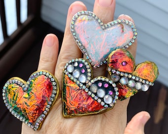 Fun Heart Rings Red Heart Resin Ring Big Resin Ring Statement Heart Jewelry