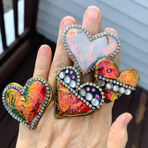 Fun Heart Rings Red Heart Resin Ring Big Resin Ring Statement Heart Jewelry