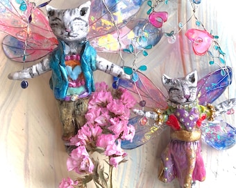 Cat Ornament Artisan Kitty Decoration One of a Kind Cat Figurine Heart Ornament Valentines Gift Cat Lover Gift