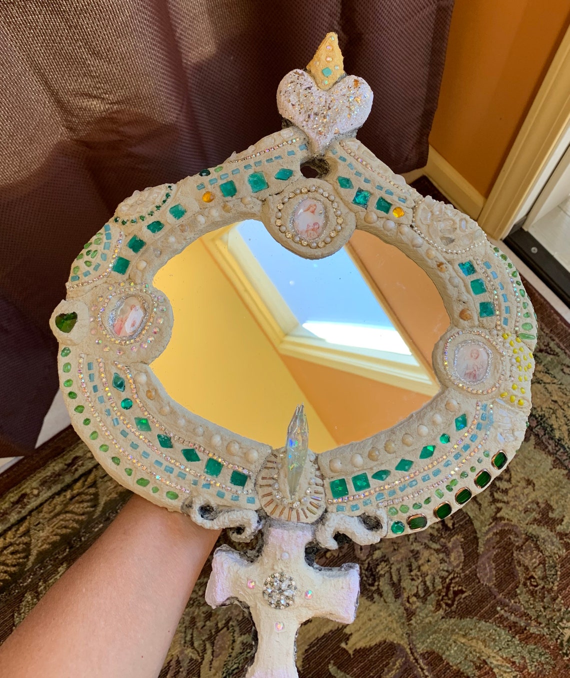 Guardian Angel Mirror Cross Mirror Rustic Concrete Spiritual Etsy