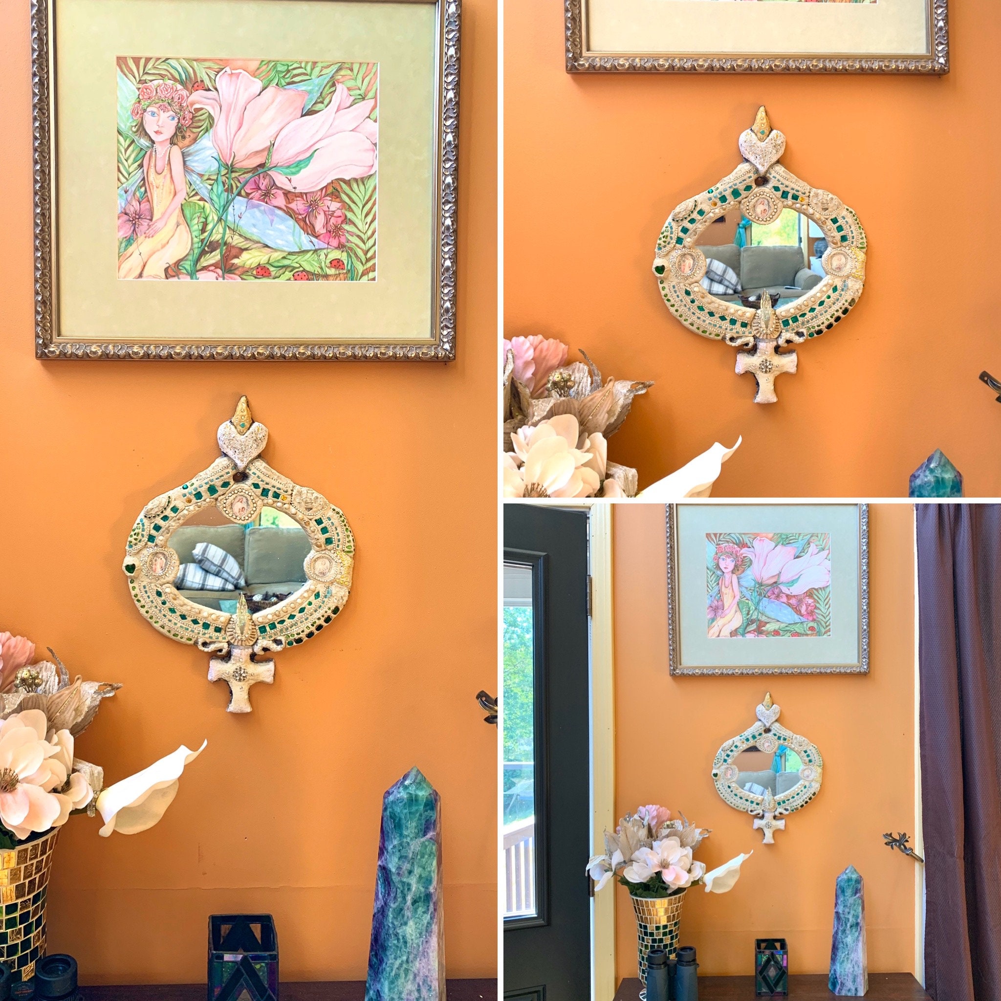 Guardian Angel Mirror Cross Mirror Rustic Concrete Spiritual Etsy