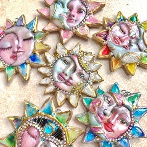 Sun Moon Pendant Ornaments Celestial jewelry Cute Sun Face Moon Face Original One of a Kind Artisan Sun Moon