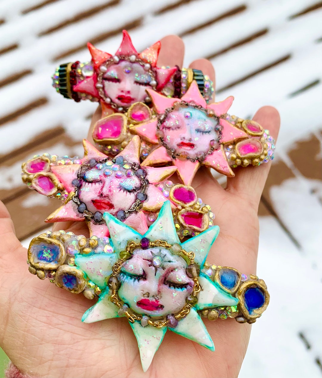 Sun Barettes Colorful Barettes Sky Blue Celestial Barrette Pink Hair ...