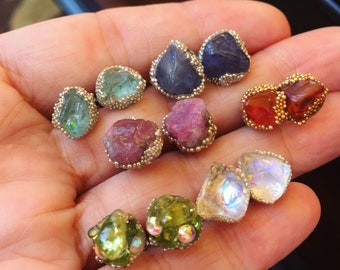 Gemstone Stud Earrings Tourmaline Post Earrings Peridot Earrings Quartz Earrings Birthstone Earrings Mothers Day Gift Chakra Earrings