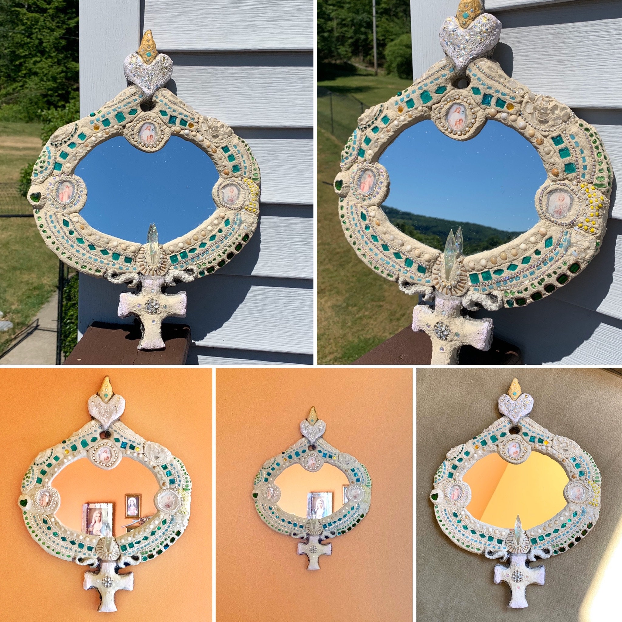 Guardian Angel Mirror Cross Mirror Rustic Concrete Spiritual Etsy