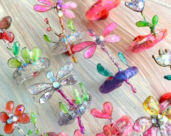 Fun Flower Rings Garden Theme Resin Ring Dragonfly Tulip Valentine Gift