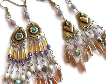 Fringe Earrings Beaded Earrings Silver Earrings Heart Earrings Southwest Style Earrings