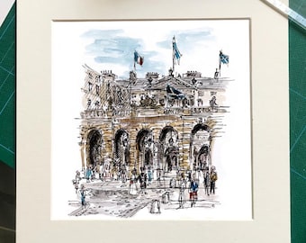 The City Chambers, High Street Edinburgh. Scotland. High quality signed print from an ink and watercolour painting drawn from the Royal Mile