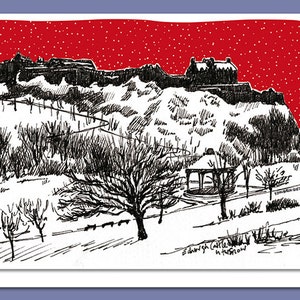 Cartolina di Natale di Edimburgo con il Castello di Edimburgo nella neve