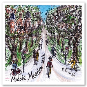 Middle Meadow Walk, Edimburgo, Scozia - Un biglietto d'auguri quadrato singolo 14 cm x 14 cm con busta bianca e manica riciclabile.
