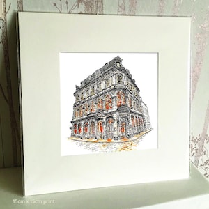 Café Royal-bar in W Register Street, een gesigneerde afdruk in een passe-partout van een inkt- en aquareltekening. Victoriaanse bar in het hart van Edinburgh.