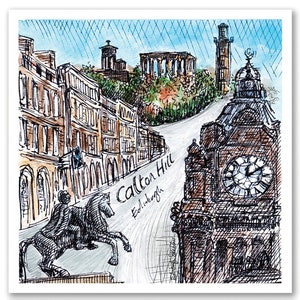 Calton Hill, Edinburgh, Scotland. - A single square Greeting Card 14cm x 14cm with white envelope and recyclable sleeve.
