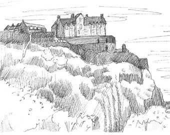 Edinburgh Castle ink sketch, a signed print from the Edinburgh Sketcher.