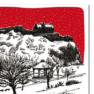 6 x kerstkaarten met Edinburgh-thema, geïllustreerd door Edinburgh Sketcher.  Blanco van binnen: elke A6-kaart wordt geleverd met een witte envelop