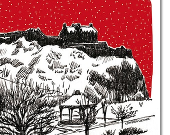 6 tarjetas navideñas con temática de Edimburgo, ilustradas por Edinburgh Sketcher. Interior en blanco. Cada tarjeta tamaño A6 incluye un sobre blanco.