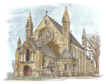 Mansfield Traquair, Edinburgh, Scotland. A signed and mounted print from an original ink and watercolour drawing.