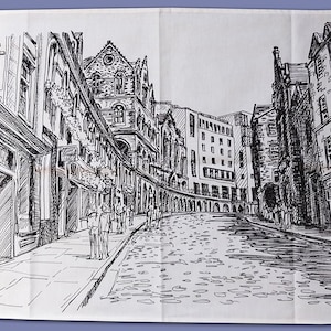 Printed tea towel with Victoria Street illustration