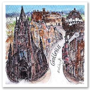 Castle Hill, Édimbourg, Écosse - Une seule carte de vœux carrée de 14 cm x 14 cm avec enveloppe blanche et manche recyclable.