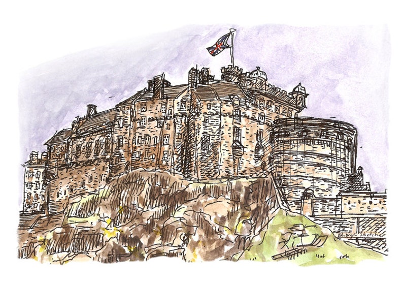 Edinburgh Castle Scotland. Print of Ink and Watercolour Etsy