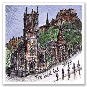 West End, Edimburgo, Scozia - Un biglietto d'auguri quadrato singolo 14 cm x 14 cm con busta bianca e manica riciclabile.