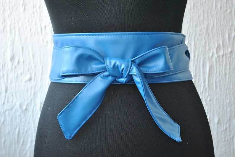 BLUE leather obi belt Leather obi belt Obi belt Blue leather belt