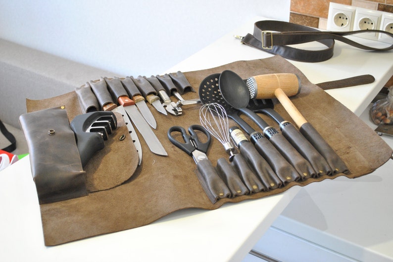 16 Slot Leather Chef's Knife Roll Leather knife roll Etsy