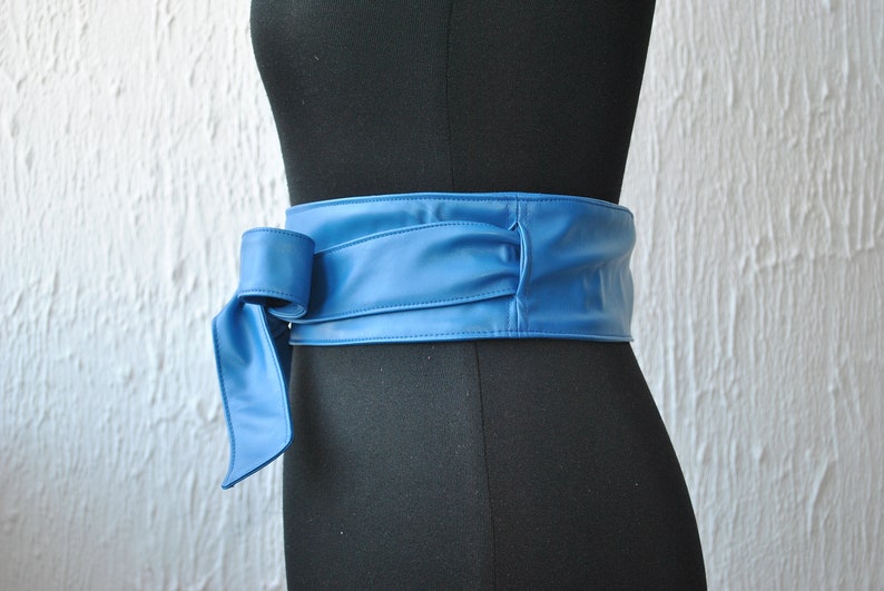 BLUE leather obi belt Leather obi belt Obi belt Blue leather belt
