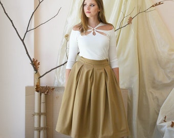 Wool Below The Knee Skirt, High Waist Skirt