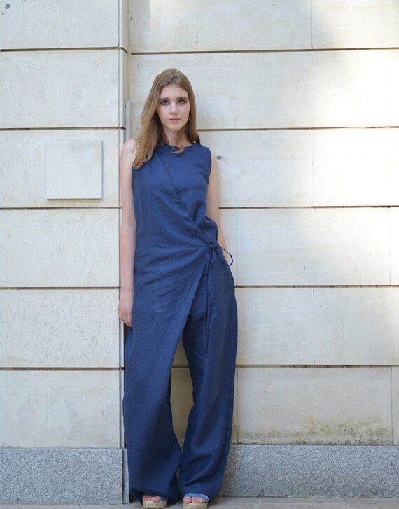 navy blue linen jumpsuit