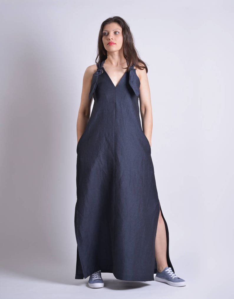 Blue Linen Dress Maxi Linen Kaftan Dress Summer Dress - Etsy