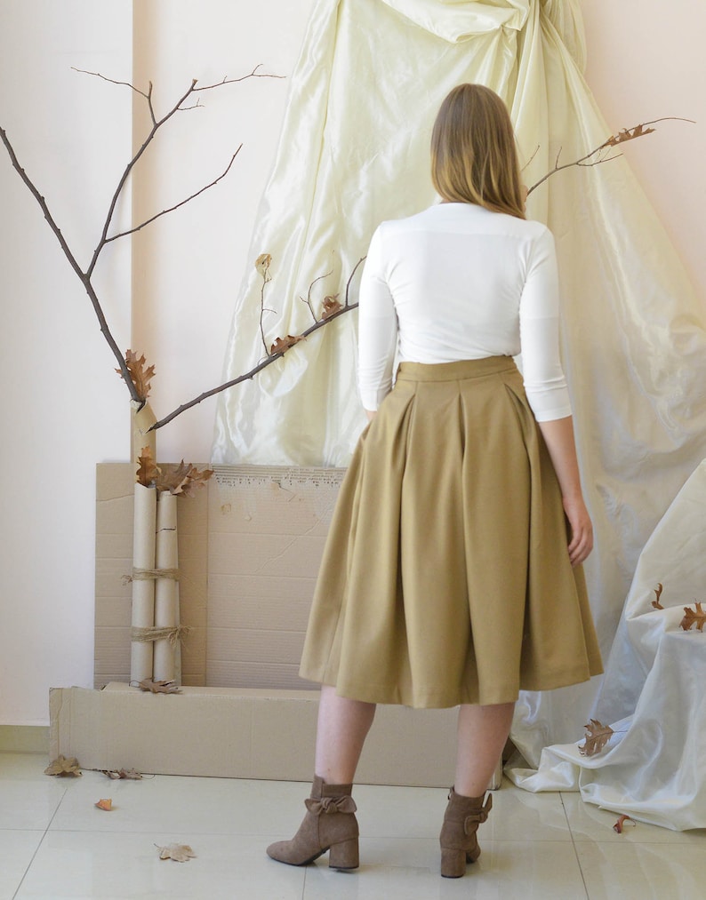 Wool Below The Knee Skirt High Waist Skirt Etsy