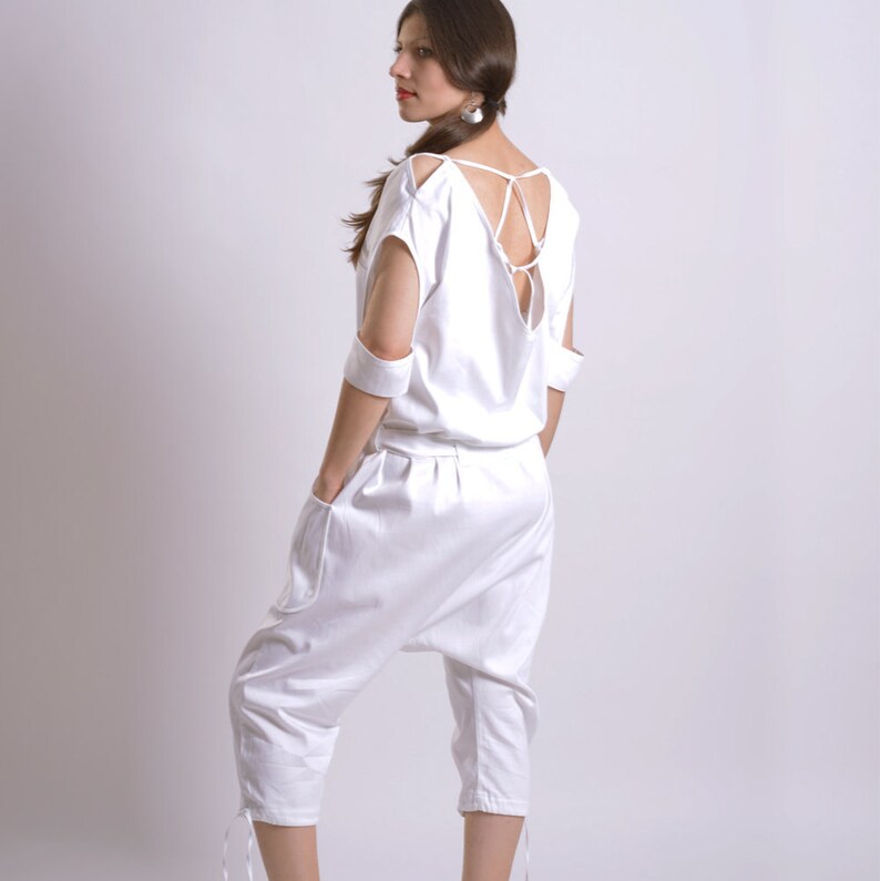 White Jumpsuit Women Jumpsuit Harem Jumpsuit Baggy Jumpsuit Etsy