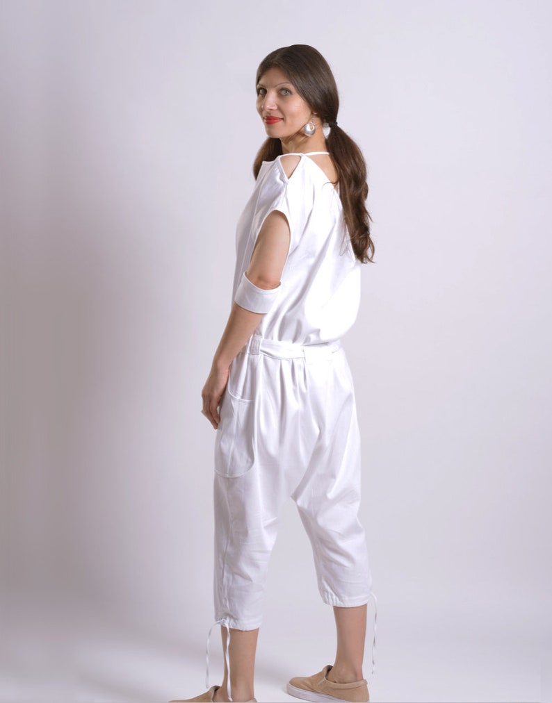 White Jumpsuit Women Jumpsuit Harem Jumpsuit Baggy Jumpsuit Etsy Canada