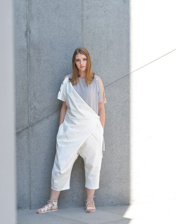 cotton seersucker harem jumpsuit